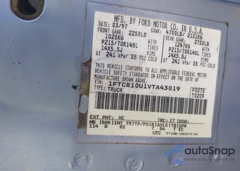 1997 Ford Ranger из США, поврежденный, VIN 1FTCR10U1VTA43019